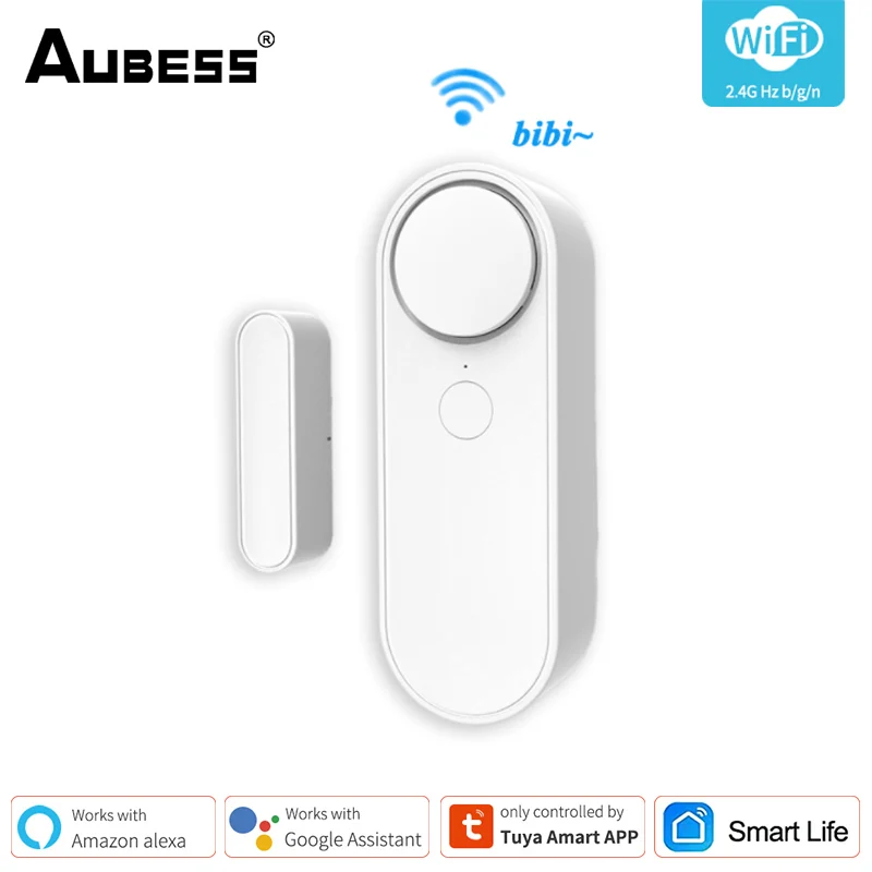 Tuya Smart WiFi Window Door Sensor  Open / Closed Detectors App Notification Alert/Sound security alarm with Alexa Google Home security system keypad Alarms & Sensors