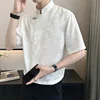 Vintage Harajuku Blouses Men Satin Shirt Dragon Totem Print Streetwear Button Up Short Sleeve Shirts Chinese Style Tops Unisex 3