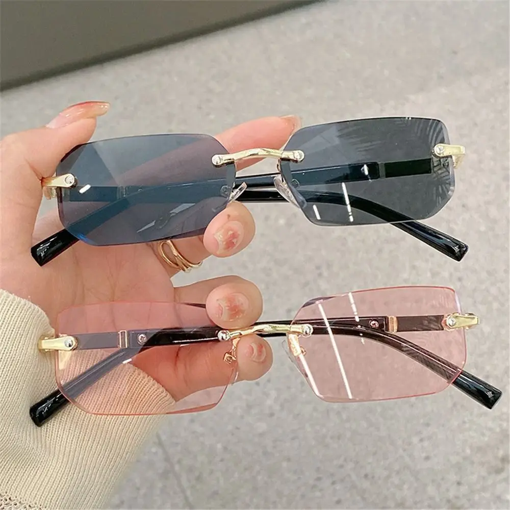 

Rimless Sunglasses Rectangle Fashion Popular Women Men Shades Small Square Sun Glasses For Female male Summer Traveling Oculos