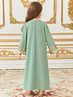 Robe vintage pour fille avec broderie dorée, dentelle motif épi de blé et appliques brodées de fleurs, convient aux enfants de 4 à 12 ans, polyvalente pour la maison, les tenues décontractées et les sorties 2