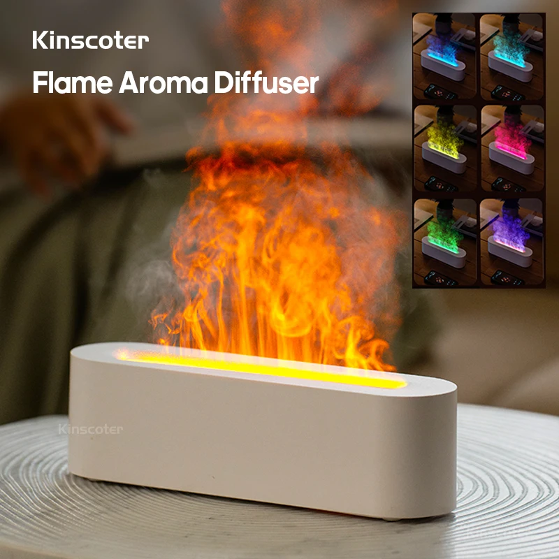 Kinscoter-difusor de Aroma de Óleo Essencial Umidificador de ar de Chama Névoa Fresca Ultrassônica Difusor com Fogo Realista Rgb Luz Noturna