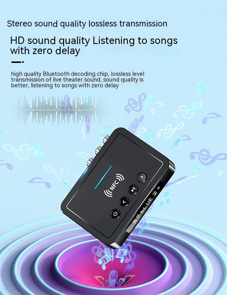 NFC M6 블루투스 리시버 5.0 오디오 어댑터, 보조 스피커 링, 자동차 파워 앰프, 무선 U 디스크, TF 카드 플레이어 송신기