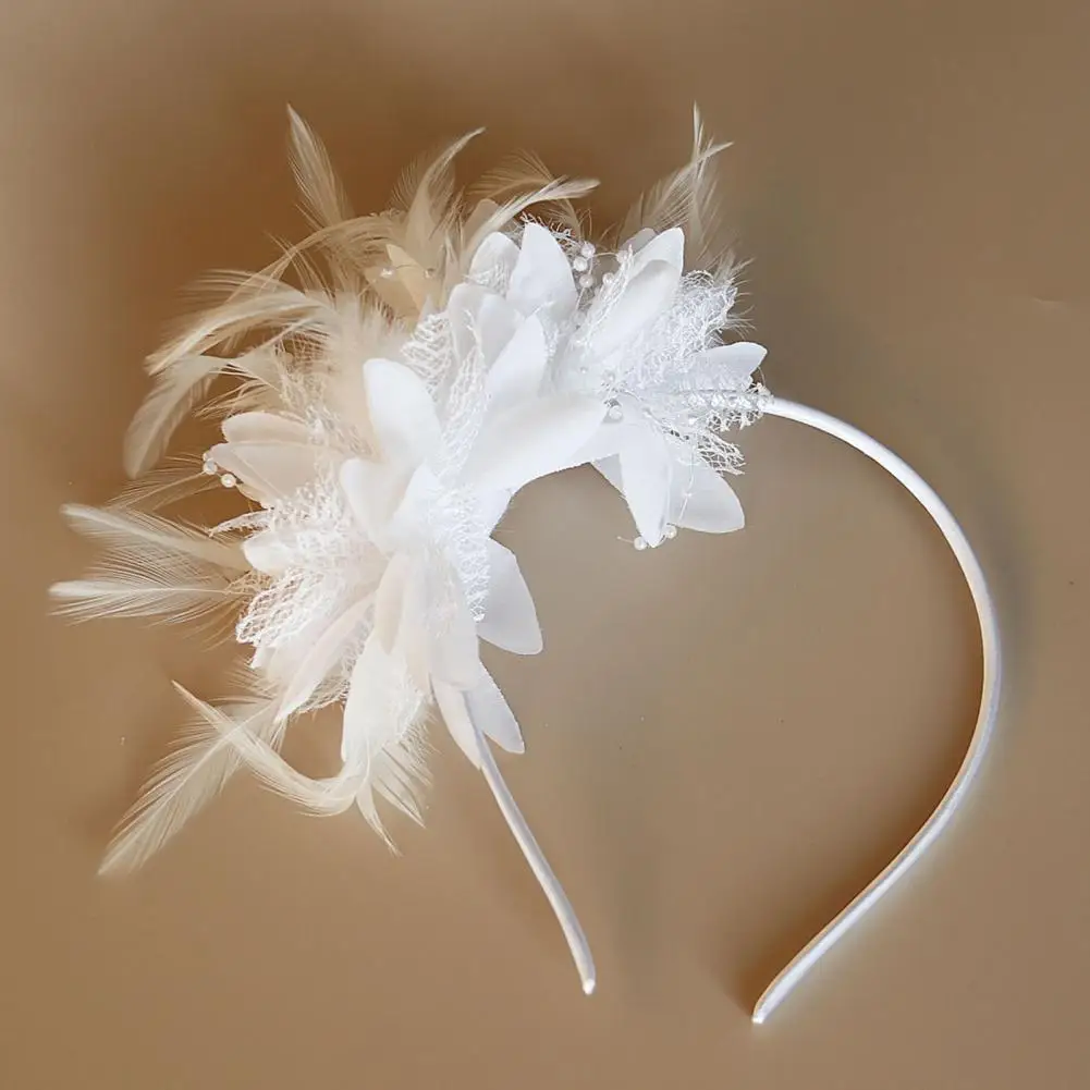 Feather Headband Elegant Cloth Flower Women Hair Loop Band Bridal Hair Accessories Wedding Party Hairstyle Decoration Headwear 500pcs 1inch christmas themed seal label stickers for christmas party diy gift baking wrapping envelope stationery decoration