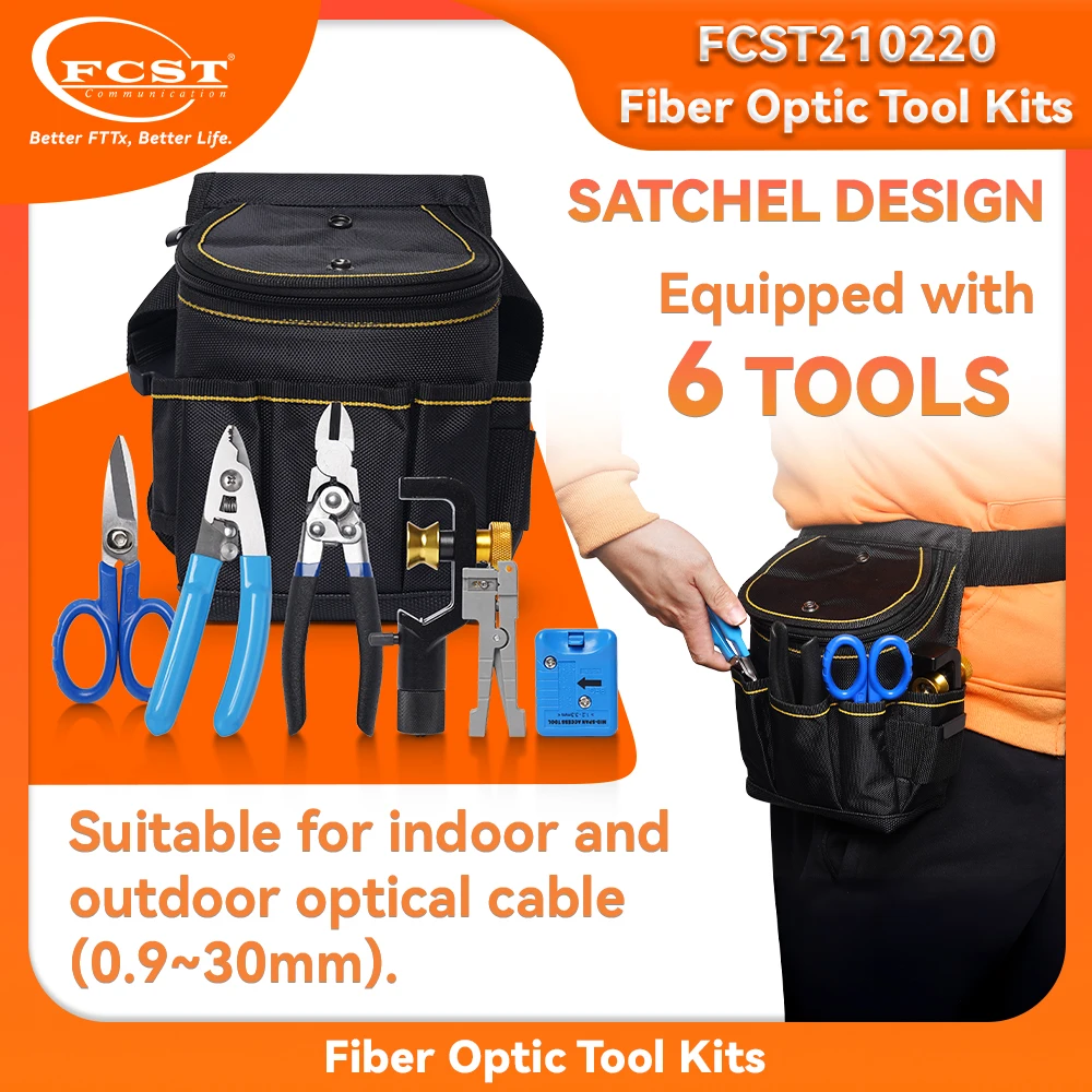 FCST FTTH 6 Tools Portable Fiber Optic Tool Kits for indoor and outdoor Stainless Steel Wire stripper Fiber Cable Tools