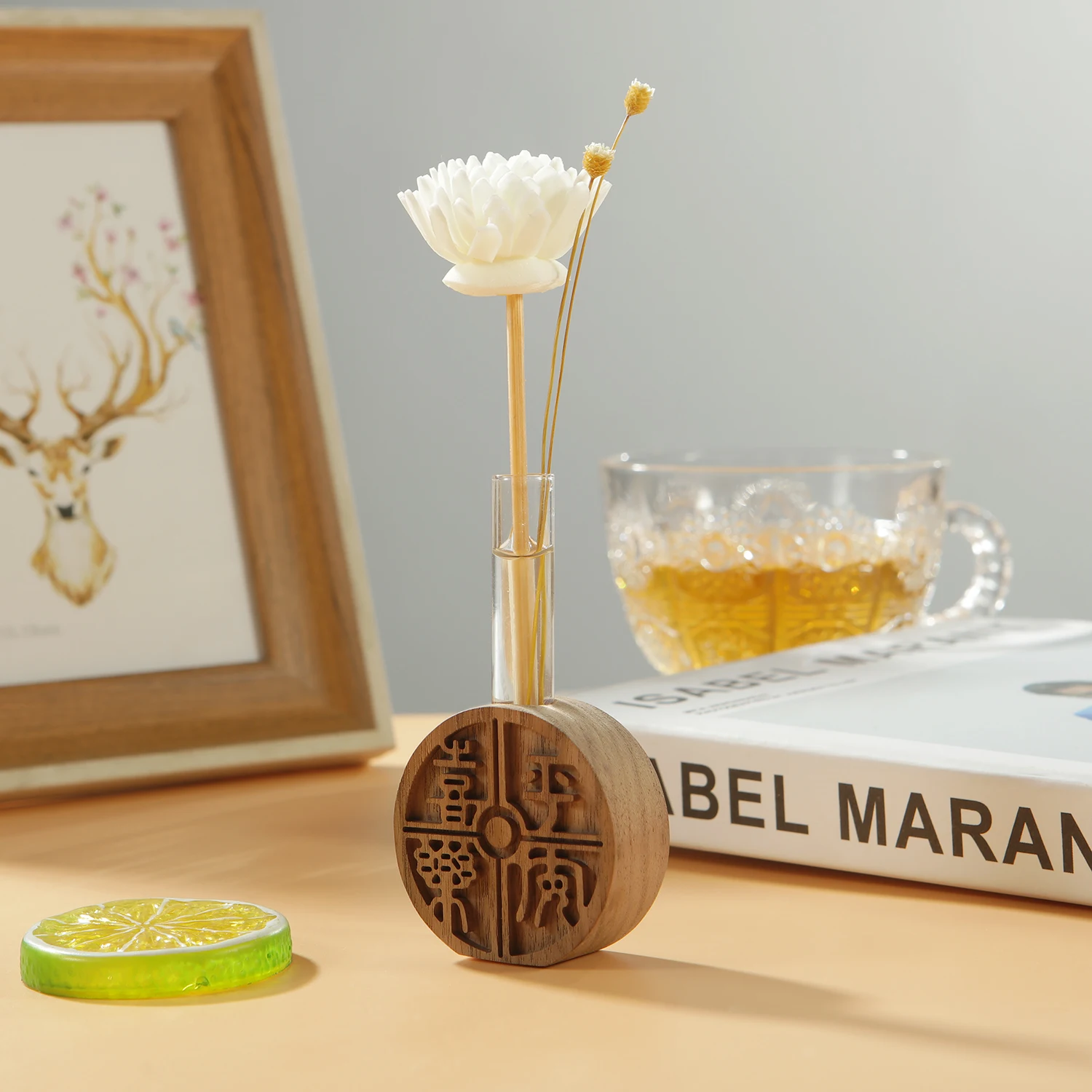 Wooden Home Fragrance Diffuser Bottle Party Gifts Glass Container Reed Diffuser Essential Oil Bottle Flower Diffusers Sticks