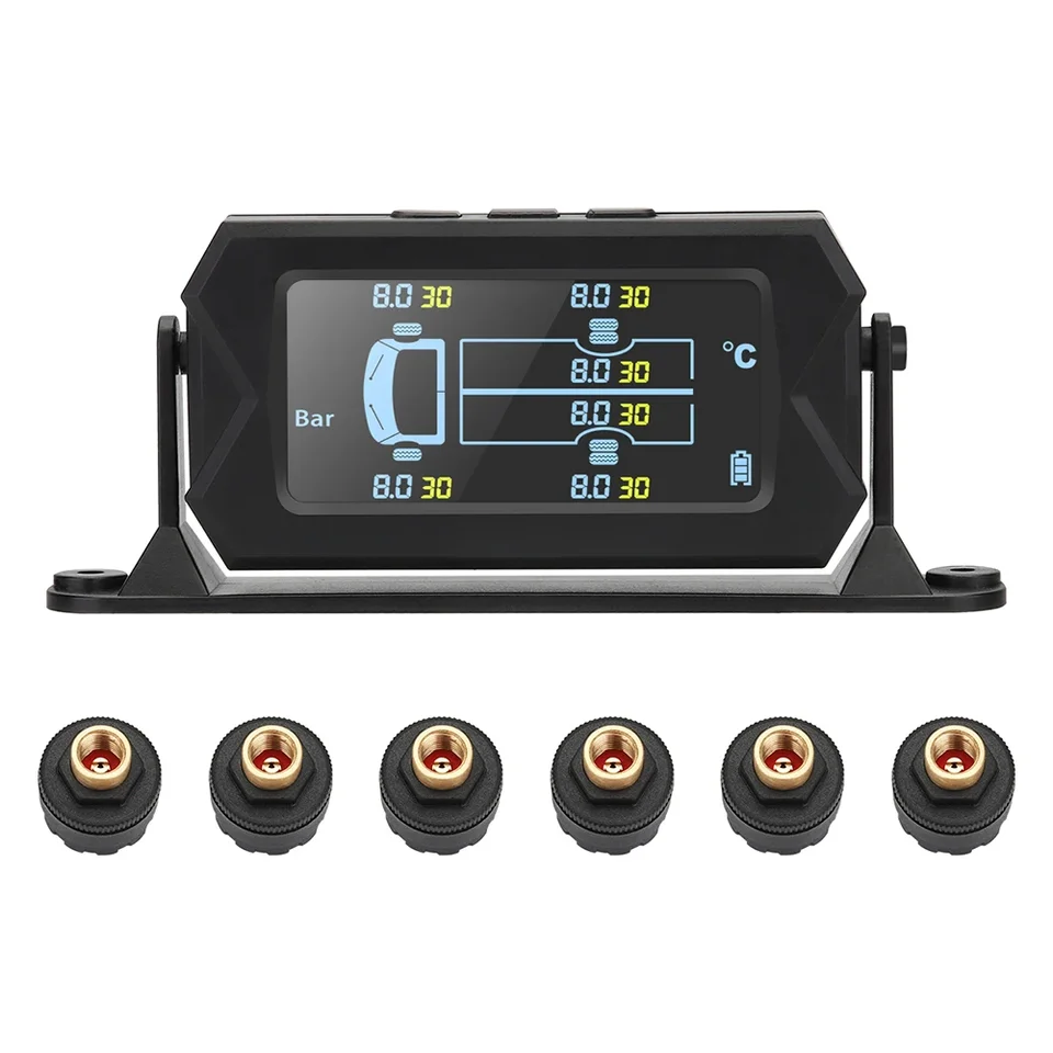 Système TPMS Solaire Sans Fil Avec 4 Capteurs Externes - Écran 3.5" - Pour Camion/Remorque - Pression 0-6 Bar - 3
