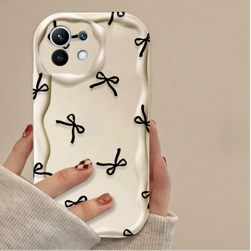 Black Phone Case with Bow and Love Heart Design