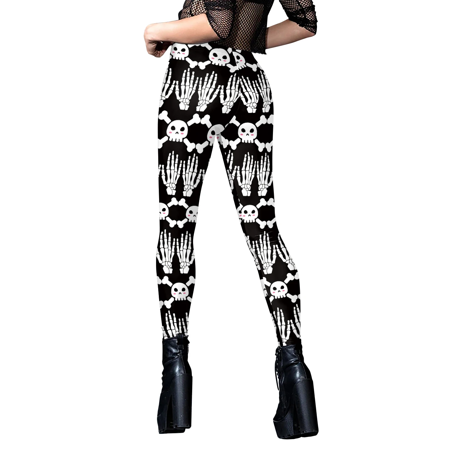 Nadanbao Halloween Skull Print Leggings Damen Gothic Punk Cosplay Hose Mittlere Taille Sexy Skinny Strumpfhosen Fitness Workout Hose – Detail 39