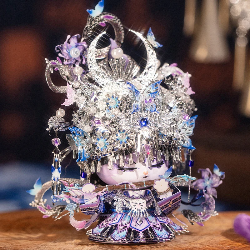 DIY 3D 금속 퍼즐 미아오 민족 미니 모델 빌딩 키트 소녀를위한 조립 된 직소 퍼즐 생일 선물