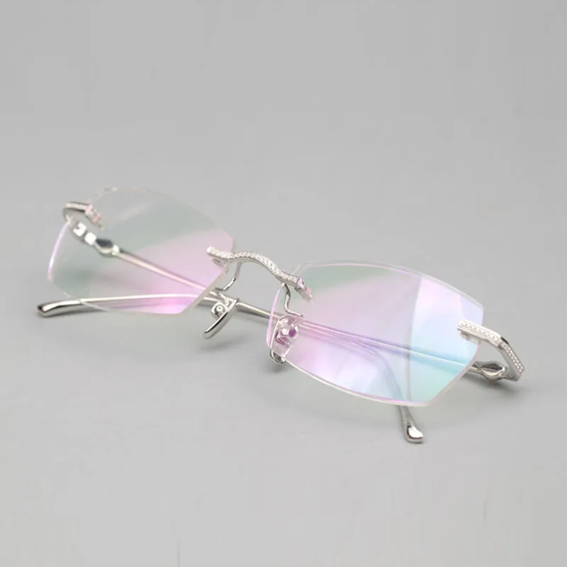 

High quality 925 silver frameless eyewear frame men square business optical glasses women myopia reading fashion luxury eyeglass
