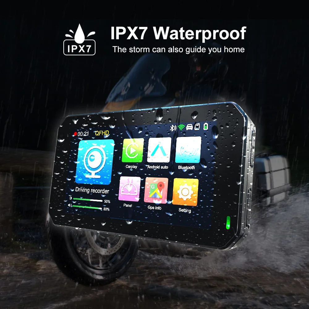 TPMS real time tire pressure DVR Dual camera 1080P Wireless CarPlay android auto Display screen for Motorcycles gps Navigation