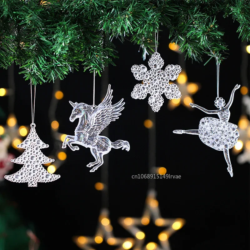 2PCS/Set Christmas Decor Crystal Acrylic Ornaments Deer Angel Xmas Tree Unicorn Hanging Pendants Navidad 2025 New Year Gift