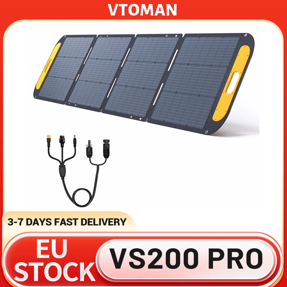 Panneau solaire pliable VTOMAN VS200 PRO 200W, cellules monocristallines à haute efficacité 23%, surface ETFE étanche IP67, support réglable, connecteur MC4 pour stations d'alimentation portables, conception ultra-portable et pliable pour une utilisation nomade, réglable 1 Panneau solaire pliable VTOMAN VS200 PRO 200W, cellules monocristallines à haute efficacité 23%, surface ETFE étanche IP67, support réglable, connecteur MC4 pour stations d'alimentation portables, conception ultra-portable et pliable pour une utilisation nomade, réglable 1