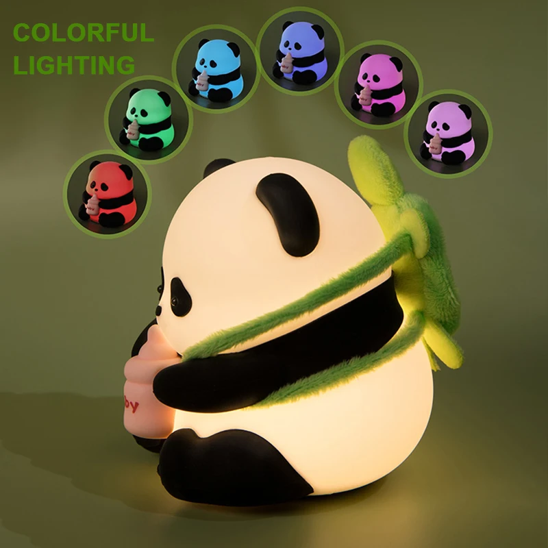 RGB Panda LED Night Light Cute USB Rechargeable Silicone Touch Sensor 7 Colors Cartoon Sleeping Lamp Home Bedroom Decoration 2