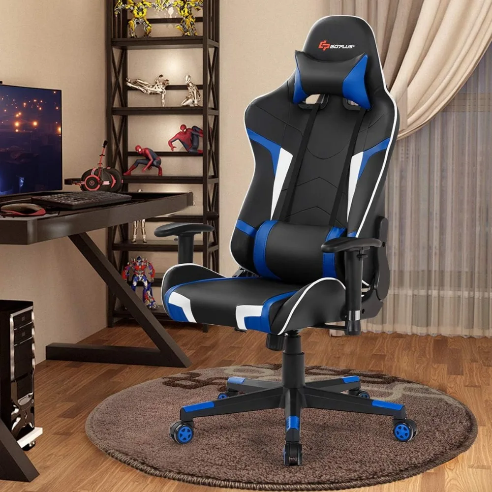Gaming Chair, Massage Office Chair Computer Gaming Racing Chair, High Back PU Leather Adjustable Arms Headrest Ergonomic Reclin 2