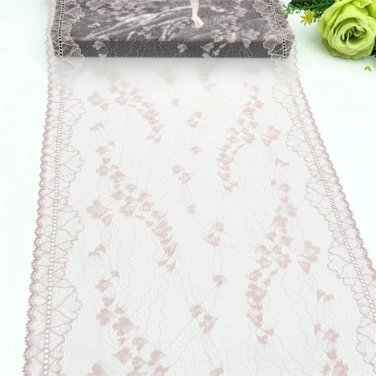 3y/lot Width 26cm Soft Blush Pink Shiny Elastic Stretch Lace Trim For Lingerie Sewing Craft DIY Apparel Fabric Garment Accessory 2