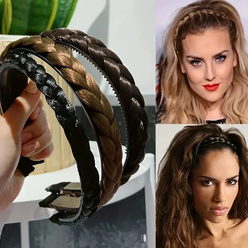 1 Pezzo Accessori per capelli donna multicolore, fascia per capelli a 2 fili con treccia a spina di pesce e motivo intrecciato, con parrucca e extension per trecce | SHEIN ALIA