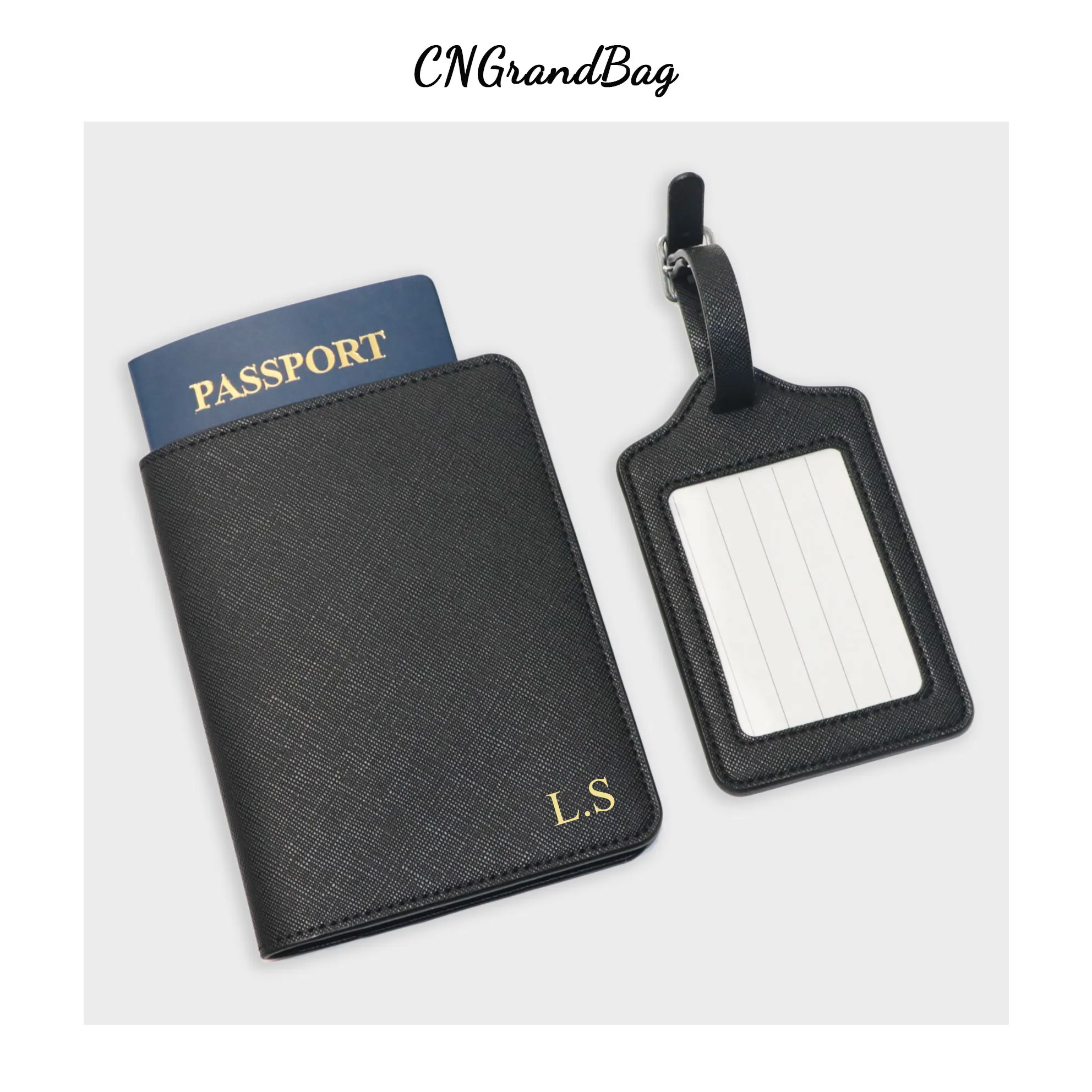 New Arrivals Custom Initial Letters Saffiano PU Leather Passport Holder
