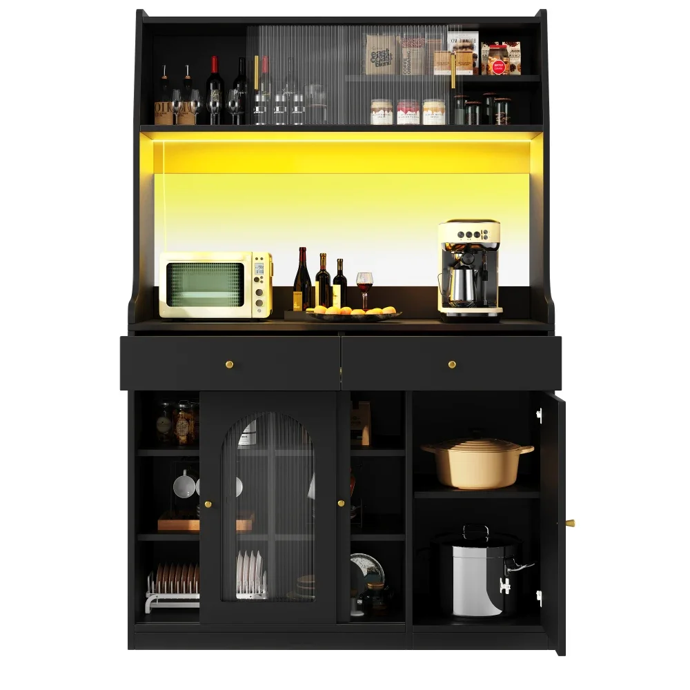 Multifunktionales modernes LED-Sideboard mit 2 Schubladen – variable helle Farben und verstellbaren Regalen, stilvoller Küchenschrank – Detail 20