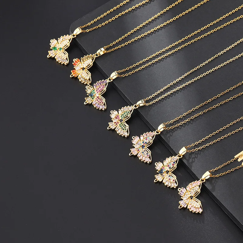 

Sweet Butterfly Pendant Necklaces for Women Simple Multicolor Zircon Crystal Clavicle Chain Necklace Party Jewelry Accessories