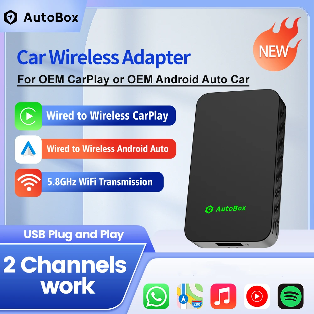 Autobox 2Air Wireless Carplay Mini Adattatore Android Auto Dongle Apple Car Play Box Per Ios E Android Spotify Bt Wifi Auto Connect