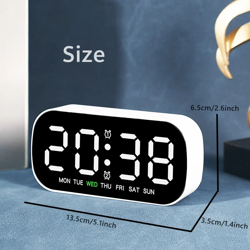 Compact LED Digital Alarm Clock with Temperature Display & Adjustable Brightness