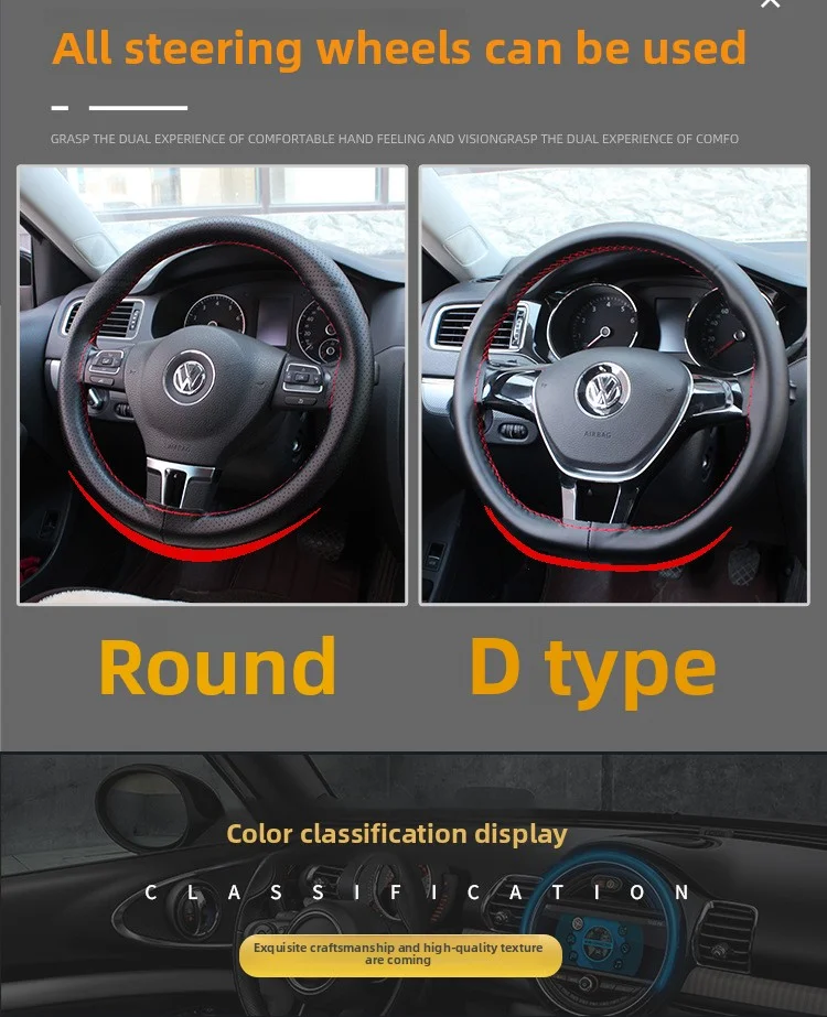 Universeller Auto-Lenkradbezug aus echtem Leder, extra groß, 37–38 cm, 15 Zoll, weich, rutschfest, handgenäht, Auto-Innenzubehör – Detail 9