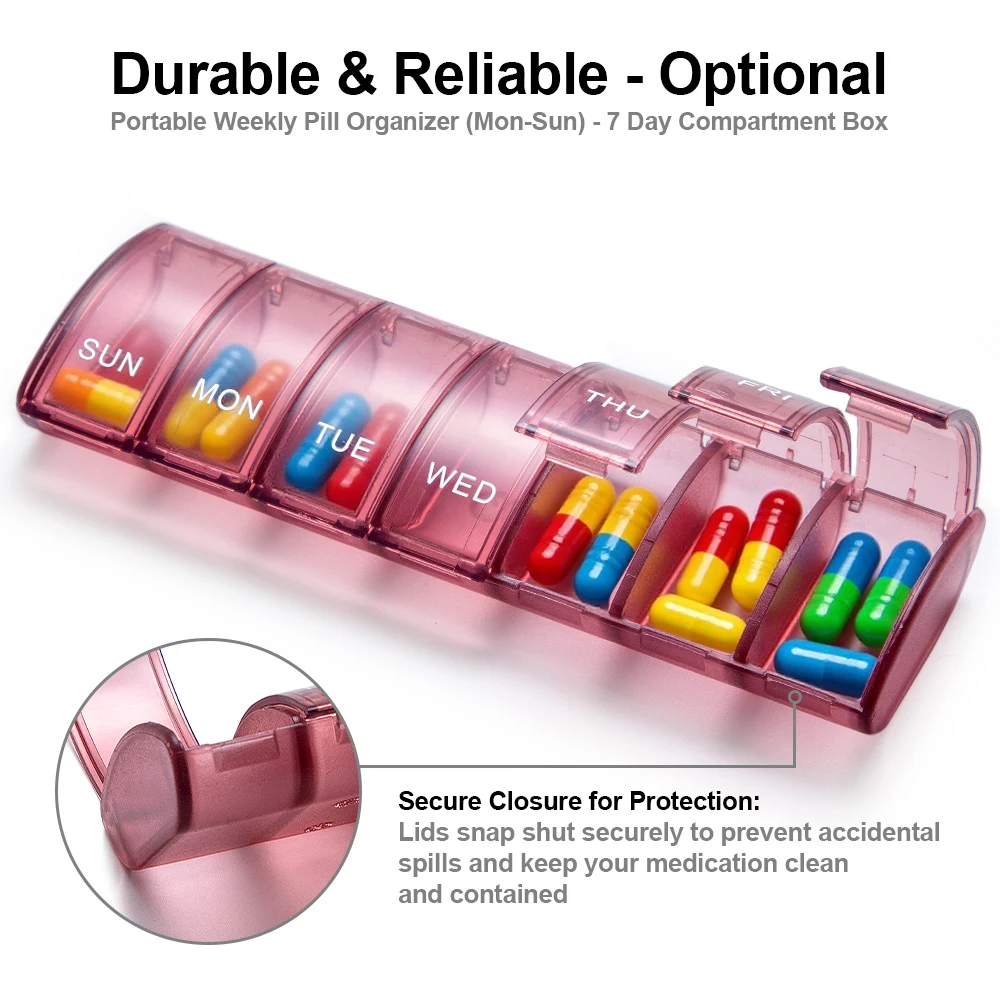 Travel-Friendly Arthritis-Accessible 7-Day Pill Organizer with Large Compartments