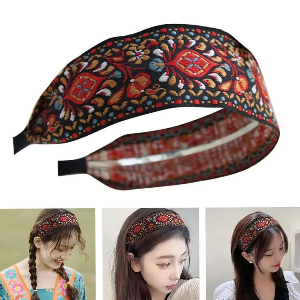 

Bohemian Ethnic Embroidery Floral Pattern Fabric Headband Woman Vintage Wide Headband Fashion Headband Hair Bezel Accessories