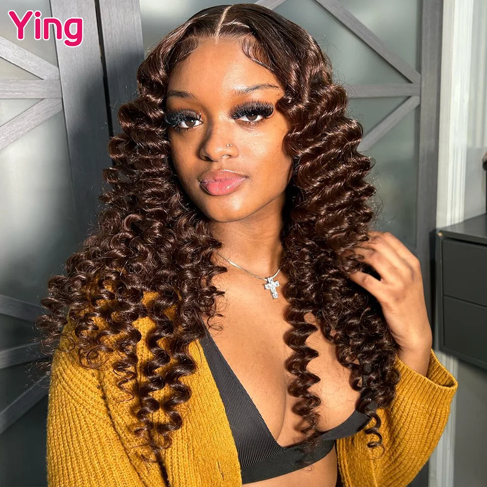 Chocolate Brown 200% Loose Deep 13x4 13x6 Lace Frontal Human Hair Wig PrePlucked Brazilian 34 Inch Loose Wave Lace Front Wig