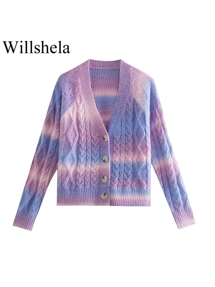 Willshela Women Fashion Tie Dye Cardigan Sweater Vintage Single