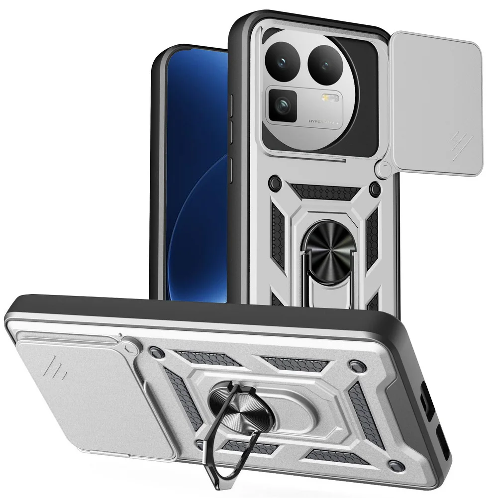 Enhanced Shockproof Phone Case with Slide Camera Lens Protection & Ring Stand