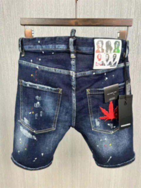 2023 New D2 Jeans Men's Jeans Shorts Fashion Paint Broken Ink Hole ...