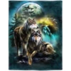Wolf flannel blanket soft fluffy wool sofa bed moon wolf green blanket gift 1