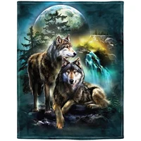 Wolf flannel blanket soft fluffy wool sofa bed moon wolf green blanket gift 1