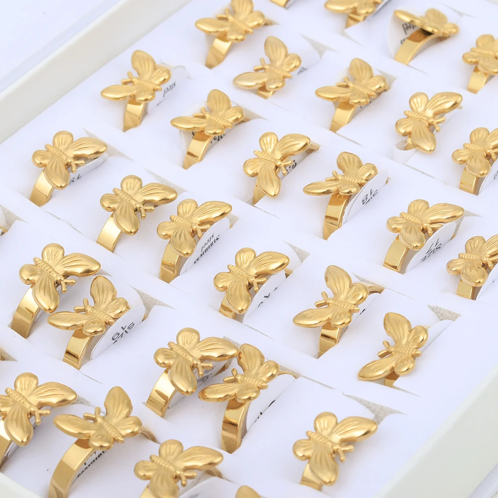 20 Pieces/Lot Fashion Stainless Steel Insect Butterfly Ring Charm Waterproof Statement Trend Jewelry for Women Wholesale Jewelry 2
