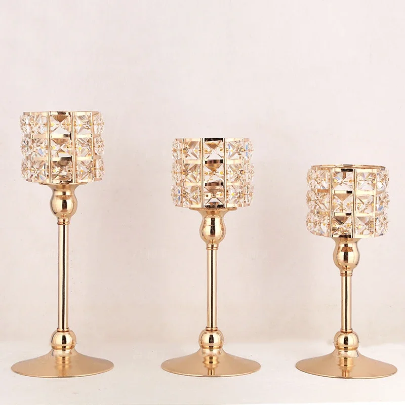 

Europe Crystal Candelabra Centerpieces Gold Candle Holder Wedding Cylinder Holder Home Arts Decoration Candlestick Accessories