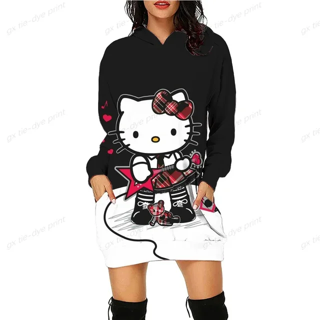 thumbnail image 1 of Sudadera con capucha con estampado de Hello Kitty de Anime japonés para mujer, sudadera holgada de manga larga con cuello redondo y Hello Kitty para niñas y mujeres, 1 of 5