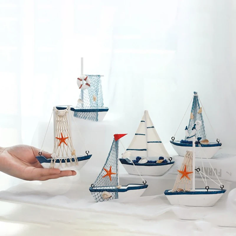 Ornament Crafts Miniature Ornament Miniature Figurines Wooden Figurine Crafts Resin Crafts Glass Fruit Pendants Sailboat Model Wooden Sailing Boat Home Decoration
