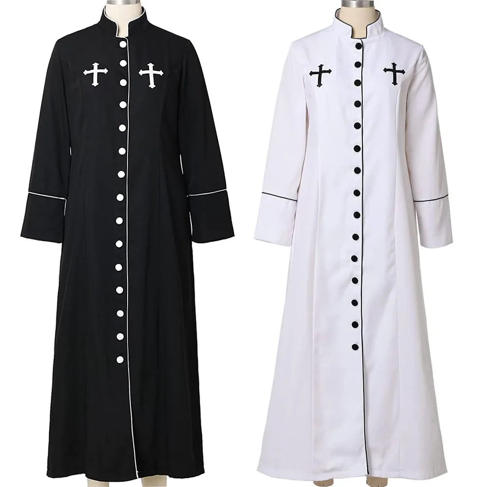 

Adult Black White Noble Priest Costume Men Religious Pastor Father Costumes Halloween Purim Party Mardi Gras Fancy Dress