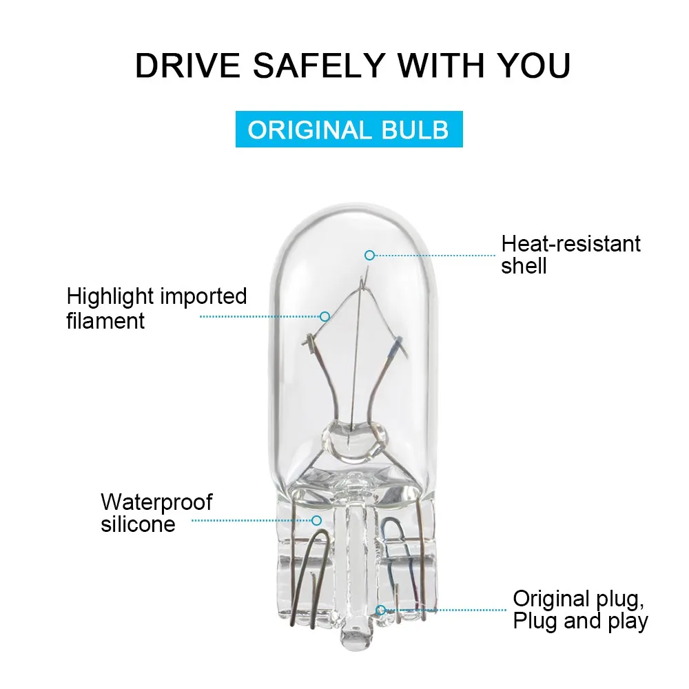 T10 Wedges Halogen Bulbs 10PCS T10 Wedges Halogen Bulbs White Clear Signal Lamp Glass Auto Reading Instrument Light Bulb Highlight Car Accessories