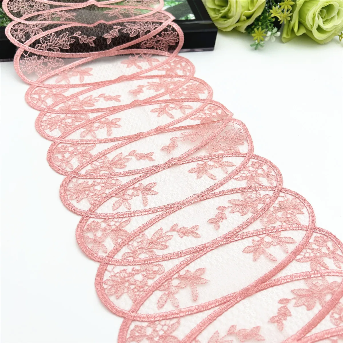 3y/lot Width 17cm Warm Pink Embroidery Lace Trim DIY Craft Sewing Supply Skirt Hem Wedding Decoration Accessories Dolls 2