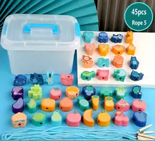 

Threading Rope Game Wood Cartoon Model Block Animal/Fruit/Traffic/Ocean/Number Bead Montessori Early Learning Aids Children Toys
