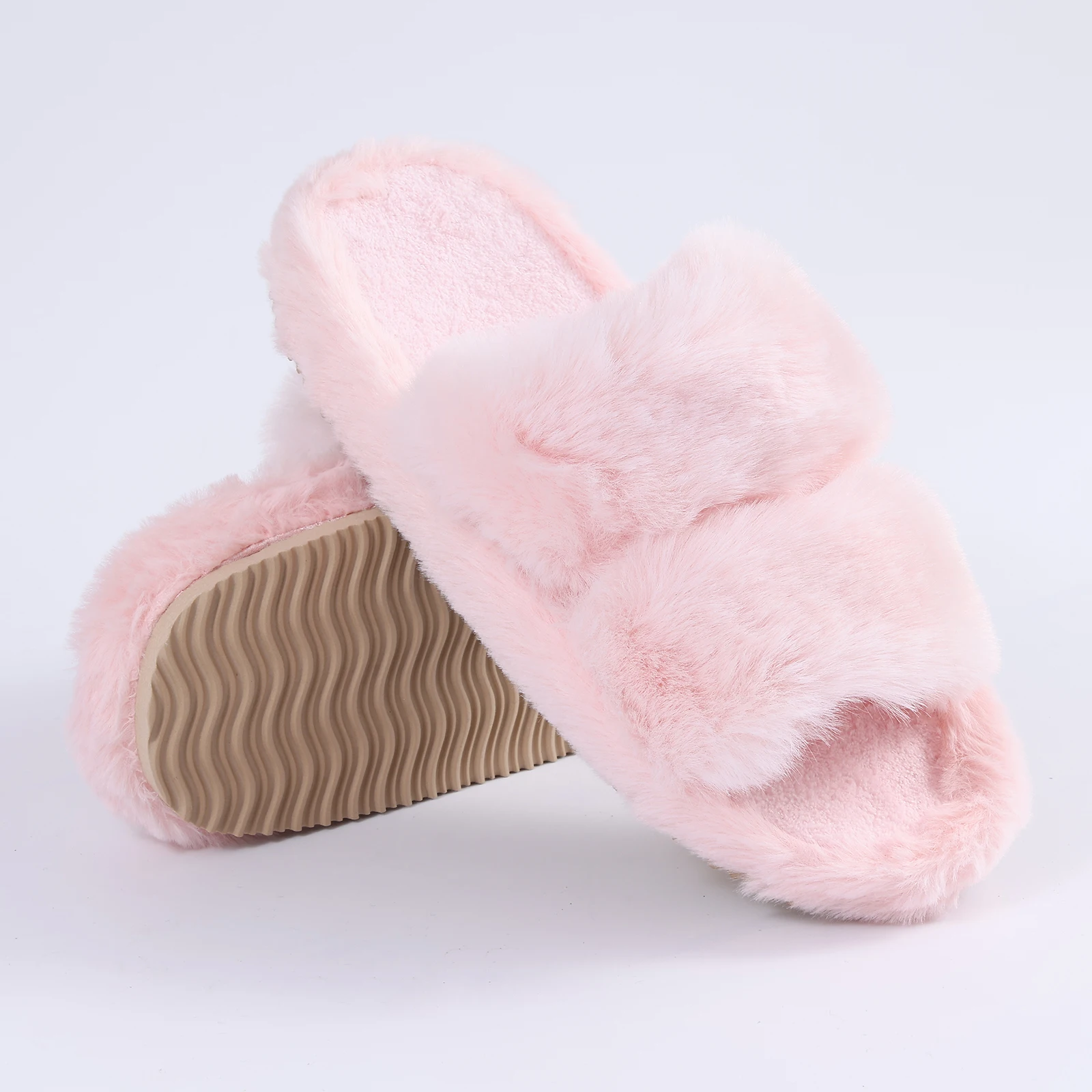 Women Winter Fuzzy Plush Open Toe Slippers
