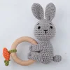 1pc BPA Free DIY Crochet Elk Fox Bee Baby Teether Wooden Teether Ring Rattle Newborn Teething Nursing Soother Molar Educational 2