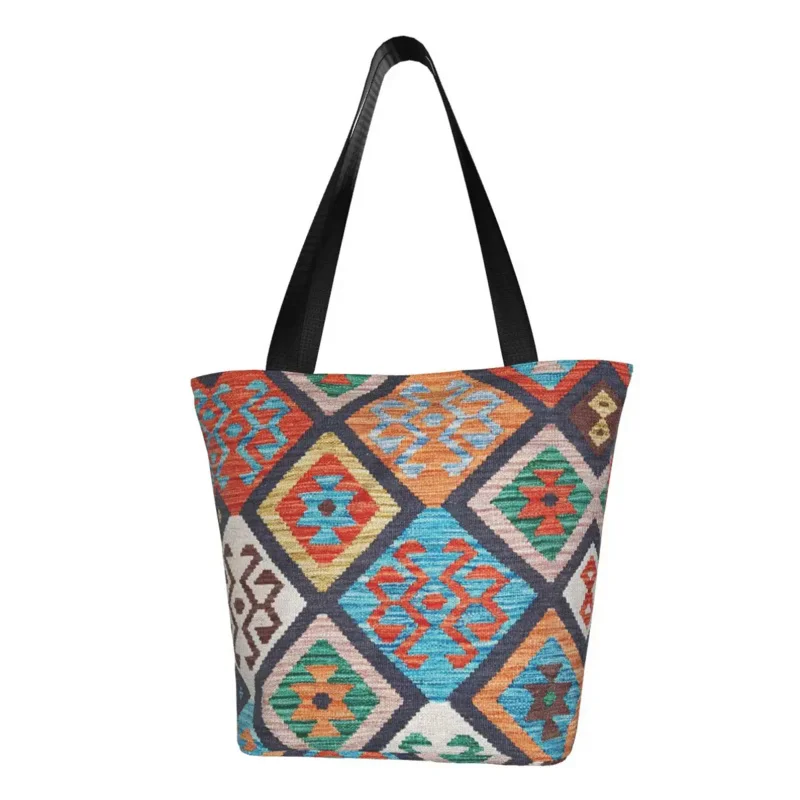 

Groceries Shopping Bag Print Canvas Shopper Shoulder Tote Bags Big Capacity Vintage Persian Tribal Bohemian Ethnic Handbag