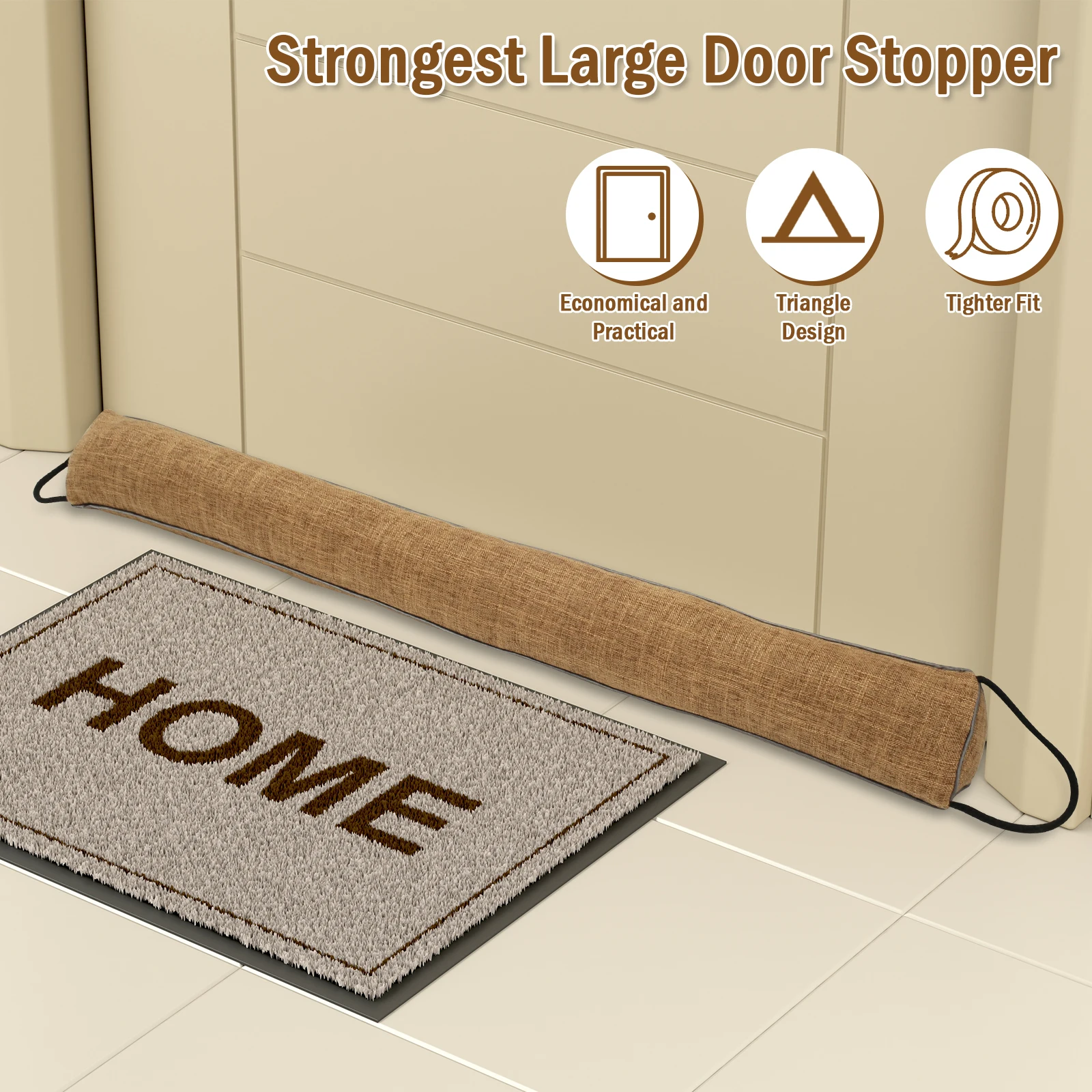 Windproof Heavy-Duty Door Draft Blocker with Noise Reduction Insulation and Hanging Loops