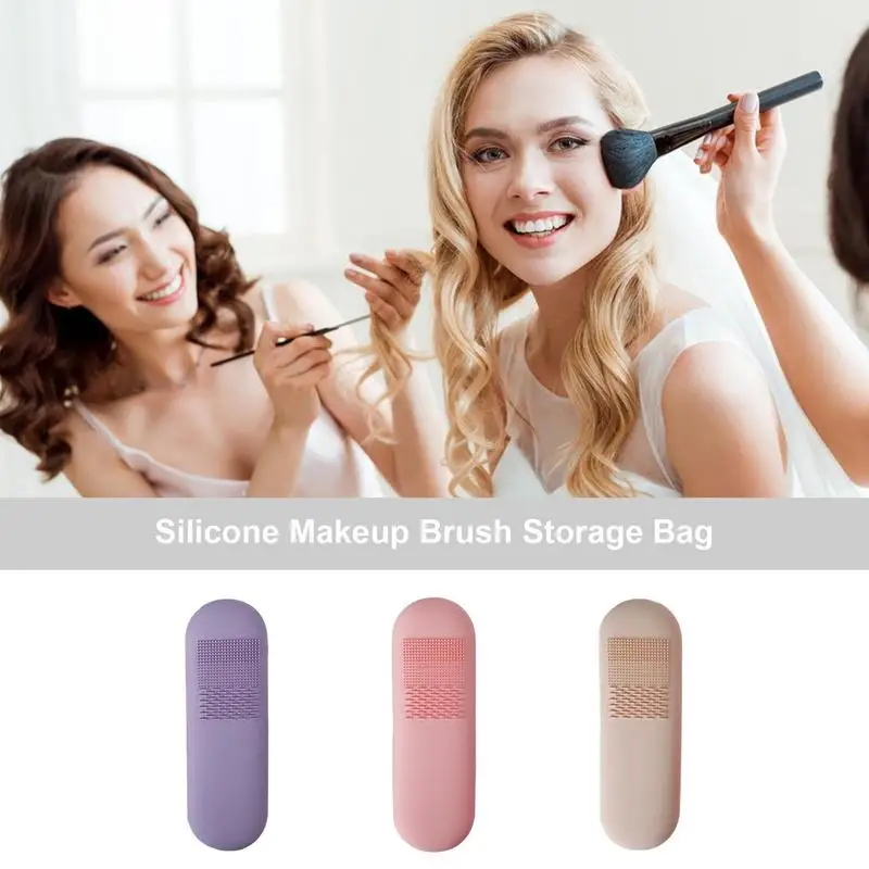 

Silicone Makeup Brush Case Bag Makeup Holder Organizer Bag for Travel Portable Silicon Small Makeup Brush Purse for Eyeshadow