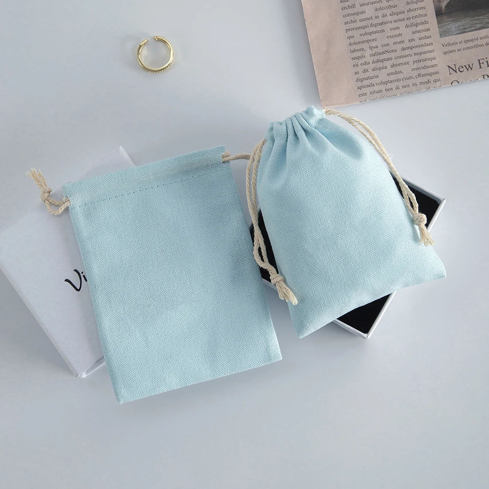 7x9cm 8x10cm Canvas Drawstring Gift Pouch Natural Cotton Jewelry Bag Small Rings Earrings Cosmetic Pouch For Jewelry Packaging
