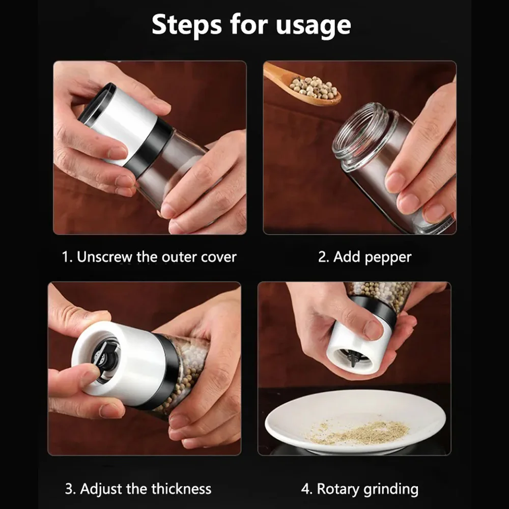 Kitchen Manual Grinder Salt And Pepper Grinder Refillable Pepper Shaker Adjustable Thickness Spice Container Grinder Spice Mill